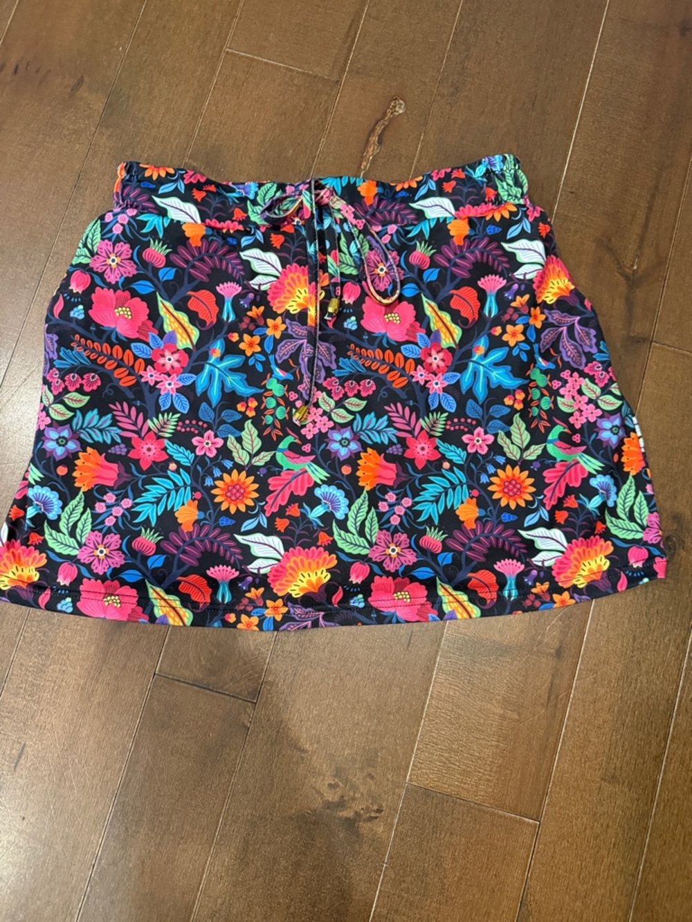 Black Floral Drawstring Mini Skirt - Multicolor